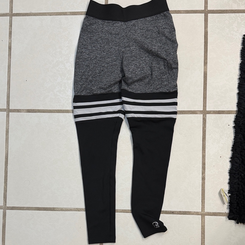Bombshell Sportswear Black and Gray Striped Leggings